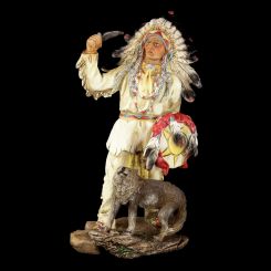 Figura Indio Americano con lobo cuchillo y escudo