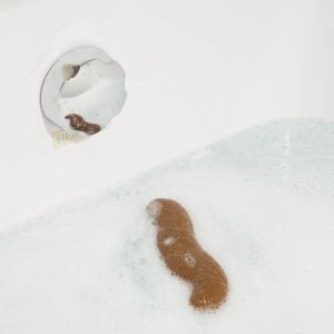 Caca flotante con tapón de bañera